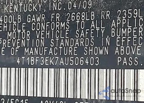 2010 Toyota Camry Se from USA, damaged, VIN 4T1BF3EK7AU506403